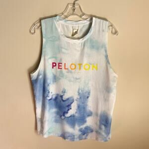 Spiritual Gangster Peloton Blue/White Tie Dye Crewneck Sleeveless Top Size Large